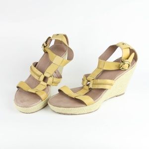 Fossil Sandals Wedge Strappy Espadrille Leather 9.5 Tan
